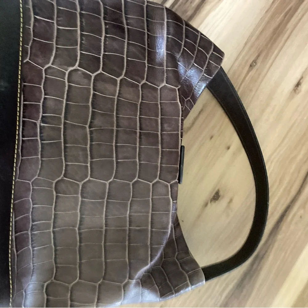 Dooney & Bourke Brown Croco Embossed Leather Logo Lock Hobo Bag Retail $339
